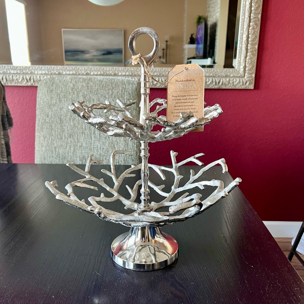 Silver Two-Tier Decorative Stand